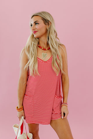 Steffi Stripe Romper Dress in Red