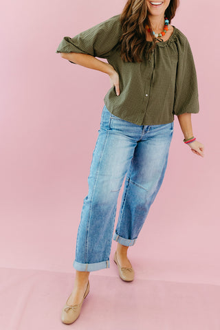 Noa Gingham Blouse in Olive