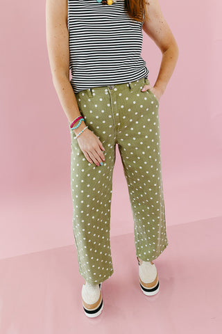 Hayes Denim Polka Dot Pants in Chartreuse