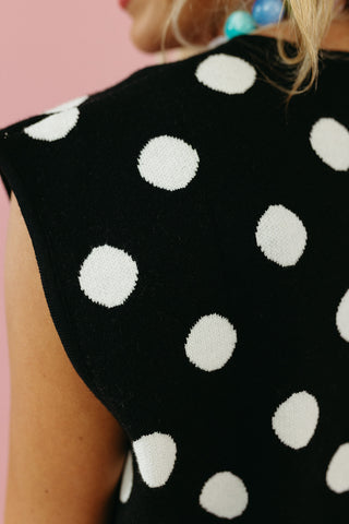 Madeline Polka Dot Sweater Vest in Black/White