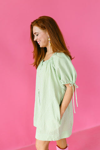 Malani Gingham Mini Dress in Lime Green
