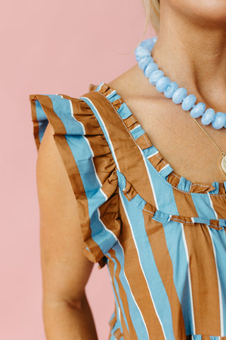 Penelope Ruffle Stripe Midi Dress