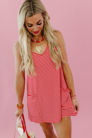 Steffi Stripe Romper Dress in Red