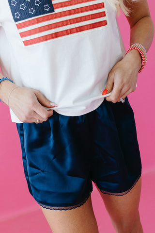 Fenway Satin Shorts in Navy