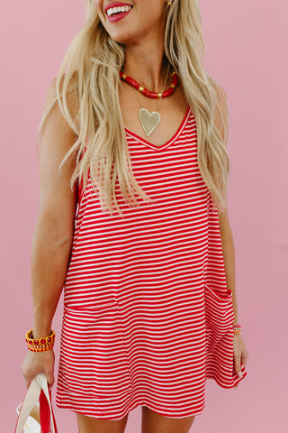 Steffi Stripe Romper Dress in Red