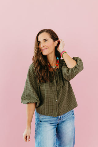 Noa Gingham Blouse in Olive