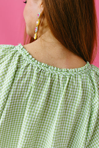 Malani Gingham Mini Dress in Lime Green
