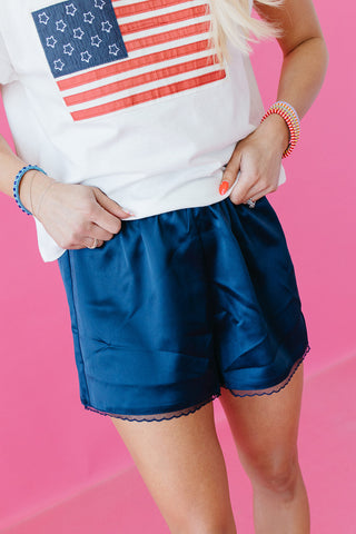 Fenway Satin Shorts in Navy