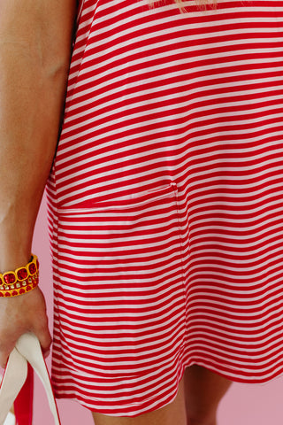 Steffi Stripe Romper Dress in Red