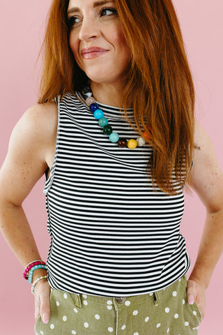 Cameron Knit Tank Top In Black/White