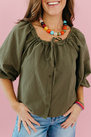 Noa Gingham Blouse in Olive