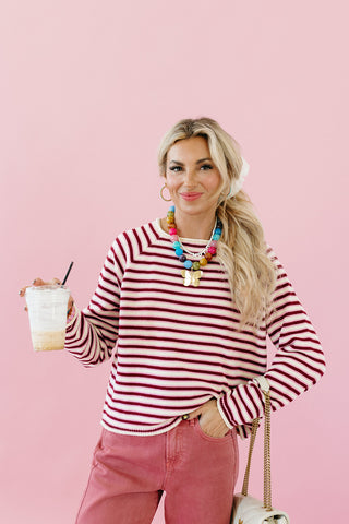 Lark Stripe Sweater in Burgundy/Pink