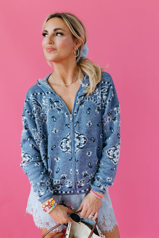 Luxee Bandana Sweater Zip Up Hoodie