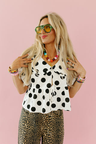 Molly Polka Dot Peter Pan Top in Off White/Black