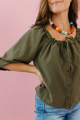 Noa Gingham Blouse in Olive