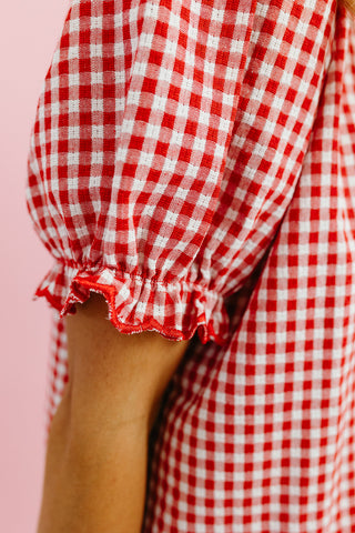 Livvy Gingham Scallop Pant Set in Cherry/Cream