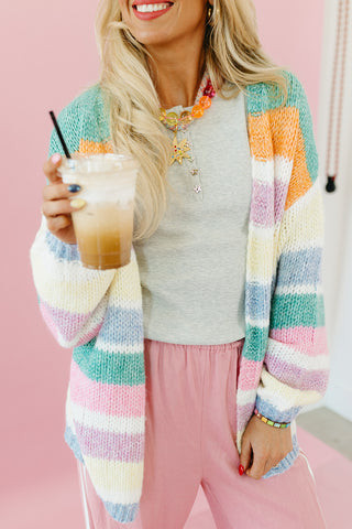 Miller Stripe Cardigan in Green/Sunkist