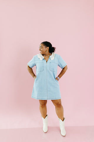 Cleo Lace Collar Denim Mini Dress