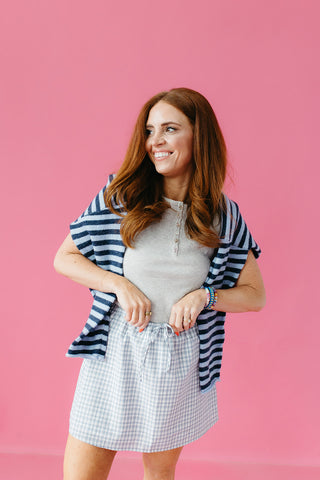 Maycie Ribbed Star Button Tank Top in Heather Grey
