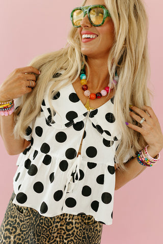 Molly Polka Dot Peter Pan Top in Off White/Black