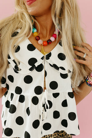 Molly Polka Dot Peter Pan Top in Off White/Black