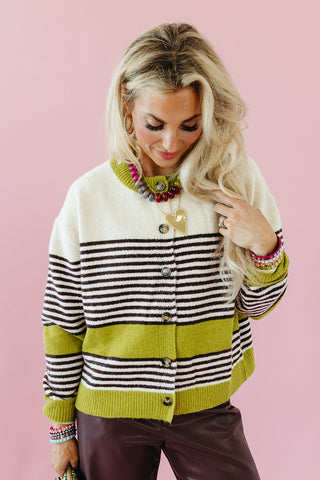 Eliza Cardigan in Avocado/Espresso