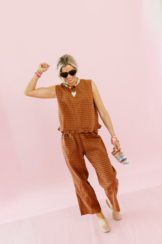 Gale Gingham Ruffle Hem Top