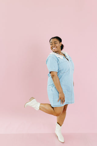 Cleo Lace Collar Denim Mini Dress