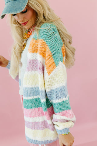 Miller Stripe Cardigan in Green/Sunkist