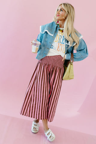 Maren Striped Maxi Skirt in Pink/Brown