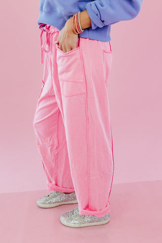 Lou Mineral Wash Barrel Pants in Candy Pink