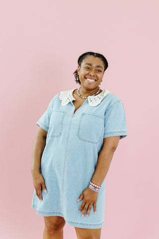 Cleo Lace Collar Denim Mini Dress