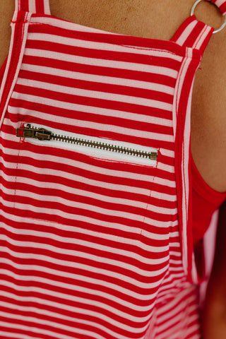 Steffi Stripe Romper Dress in Red