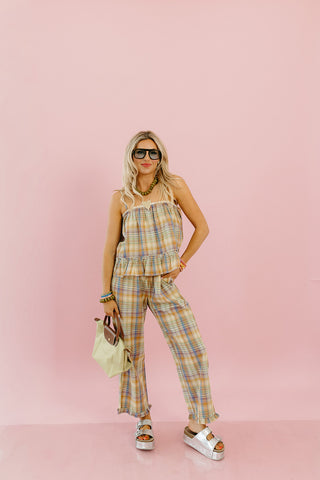 Peyton Plaid Ruffle Hem Pants