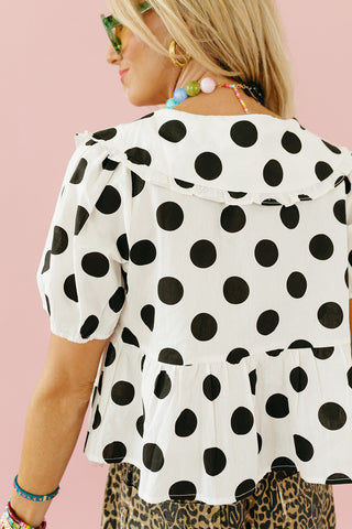 Molly Polka Dot Peter Pan Top in Off White/Black