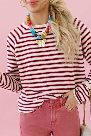 Lark Stripe Sweater in Burgundy/Pink