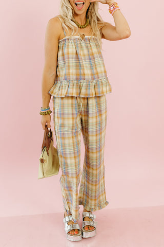 Peyton Plaid Ruffle Hem Pants