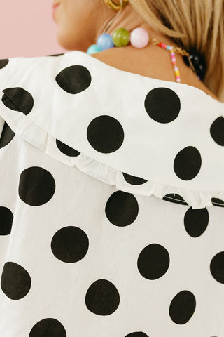 Molly Polka Dot Peter Pan Top in Off White/Black