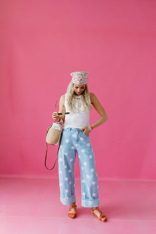Ellie Polka Dot Rolled Up Barrel Denim