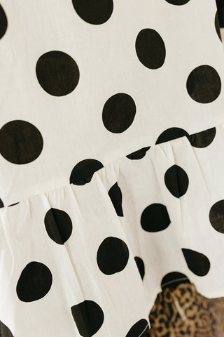 Molly Polka Dot Peter Pan Top in Off White/Black