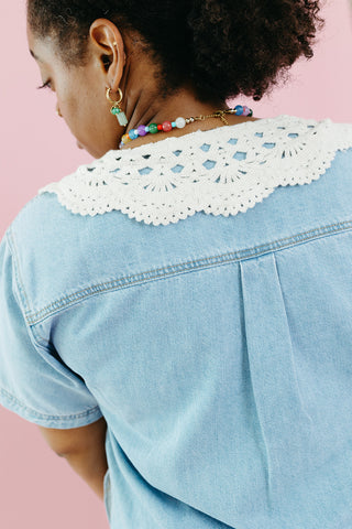 Cleo Lace Collar Denim Mini Dress