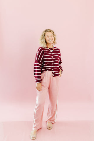 Piper Cardigan in Wine/Pink Stripe