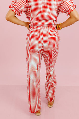 Livvy Gingham Scallop Pant Set in Cherry/Cream