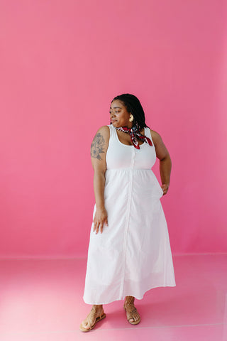 Mila Knit Button Up Midi Dress in Off White