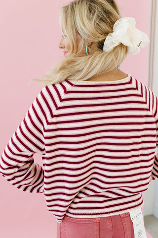 Lark Stripe Sweater in Burgundy/Pink