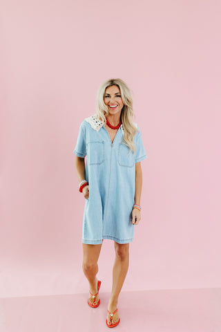 Cleo Lace Collar Denim Mini Dress