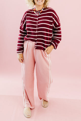Piper Cardigan in Wine/Pink Stripe