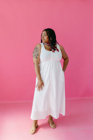 Mila Knit Button Up Midi Dress in Off White