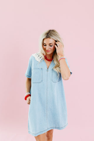 Cleo Lace Collar Denim Mini Dress