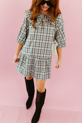 Fawn Plaid Collar Mini Dress